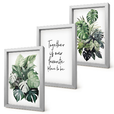 Conjunto de molduras com imagens Folhas verdes de plantas tropicais com inscrição decorativa