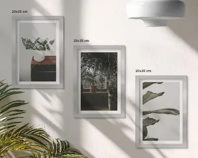 Tríptico de plantas em vasos com folhas rústicas com moldura