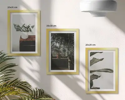 Tríptico de plantas em vasos com folhas rústicas com moldura