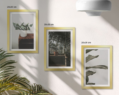 Tríptico com moldura Plantas em vasos com folhas rústicas