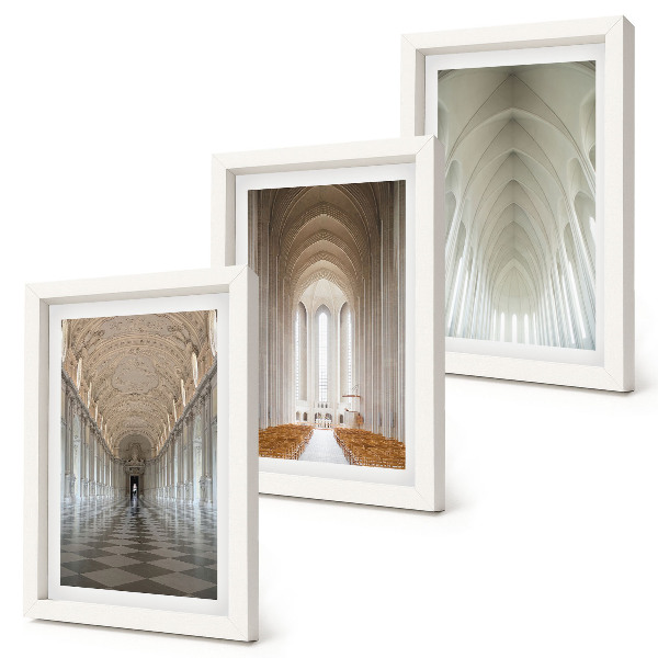 Conjunto de 3 quadros decorativos Interiores de edifícios históricos e catedrais