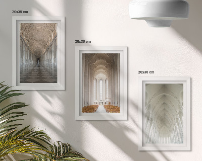 Conjunto de 3 quadros decorativos Interiores de edifícios históricos e catedrais