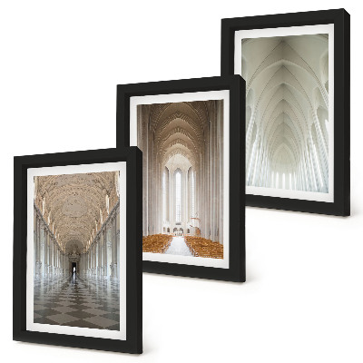 Conjunto de 3 quadros decorativos Interiores de edifícios históricos e catedrais