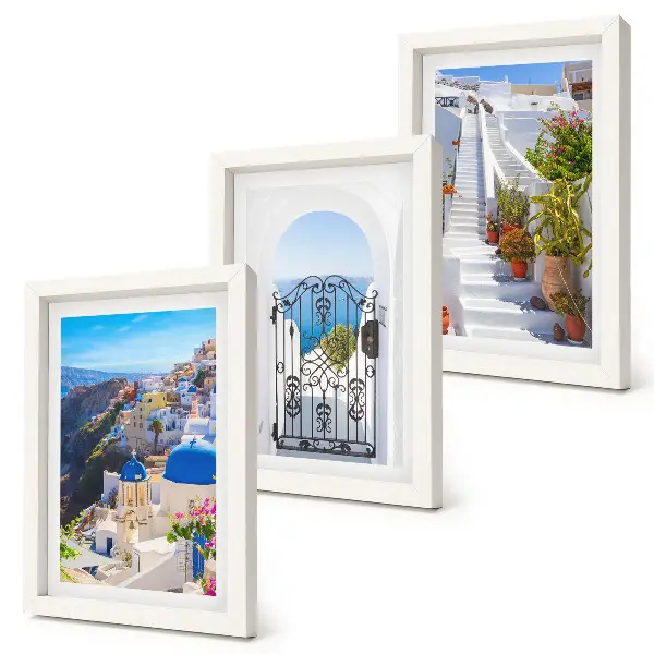 Conjunto de quadros com imagens vistas de Santorini com arquitetura grega de Oia