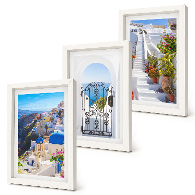 Conjunto de molduras com imagens Vistas de Santorini, arquitetura grega de Oia