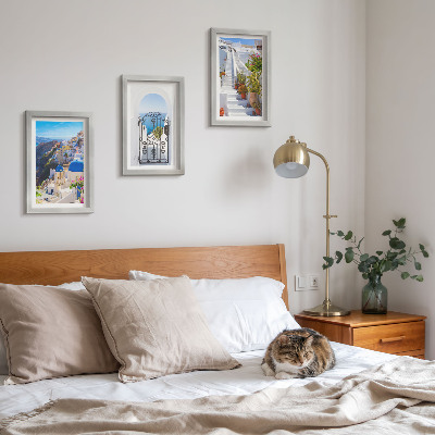 Conjunto de molduras com imagens Vistas de Santorini, arquitetura grega de Oia