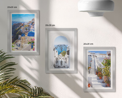 Conjunto de molduras com imagens Vistas de Santorini, arquitetura grega de Oia