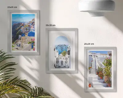 Conjunto de quadros com imagens vistas de Santorini com arquitetura grega de Oia
