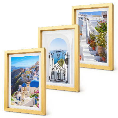 Conjunto de molduras com imagens Vistas de Santorini, arquitetura grega de Oia