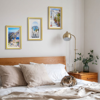 Conjunto de molduras com imagens Vistas de Santorini, arquitetura grega de Oia