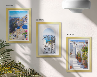 Conjunto de molduras com imagens Vistas de Santorini, arquitetura grega de Oia
