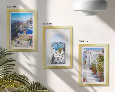 Conjunto de quadros com imagens vistas de Santorini com arquitetura grega de Oia