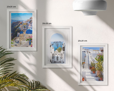 Conjunto de molduras com imagens Vistas de Santorini, arquitetura grega de Oia