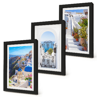 Conjunto de molduras com imagens Vistas de Santorini, arquitetura grega de Oia