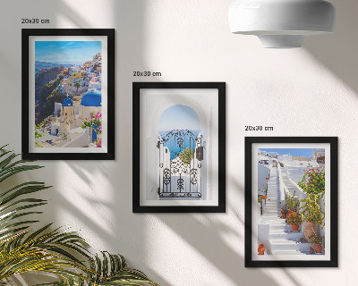 Conjunto de molduras com imagens Vistas de Santorini, arquitetura grega de Oia
