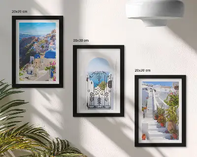 Conjunto de quadros com imagens vistas de Santorini com arquitetura grega de Oia