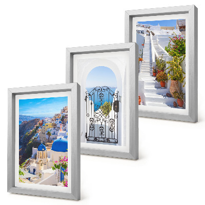 Conjunto de molduras com imagens Vistas de Santorini, arquitetura grega de Oia