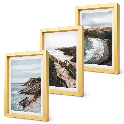 Conjunto de 3 quadros decorativos com vistas para o mar, falésias e paisagens de praia