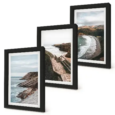Conjunto de 3 quadros decorativos com vistas para o mar, falésias e paisagens de praia