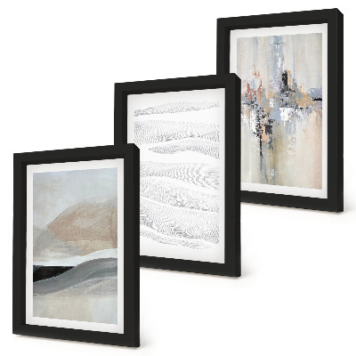 Tríptico com moldura Padrões abstratos em tons neutros terrosos