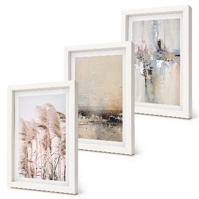 Tríptico com moldura Vegetação natural, padrões abstratos em cores suaves.