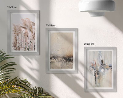 Tríptico com moldura Vegetação natural, padrões abstratos em cores suaves.