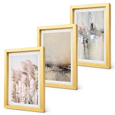 Tríptico com moldura vegetação natural com padrões abstratos em tons suaves