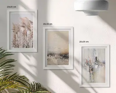 Tríptico com moldura vegetação natural com padrões abstratos em tons suaves