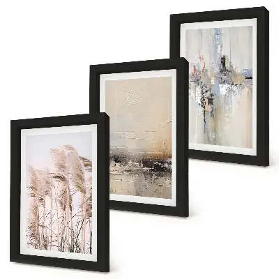 Tríptico com moldura vegetação natural com padrões abstratos em tons suaves
