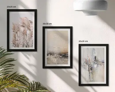 Tríptico com moldura vegetação natural com padrões abstratos em tons suaves