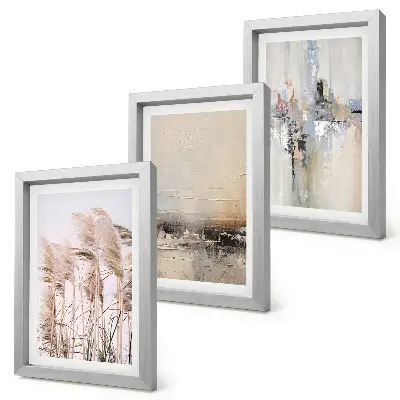 Tríptico com moldura vegetação natural com padrões abstratos em tons suaves