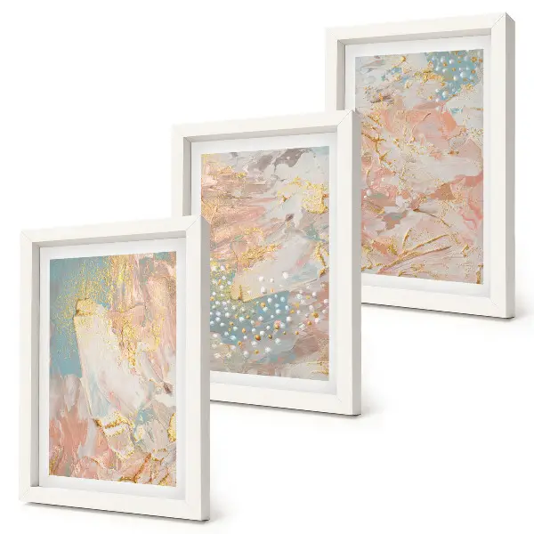 Conjunto de 3 quadros decorativos com textura de padrões abstratos em tons pastel