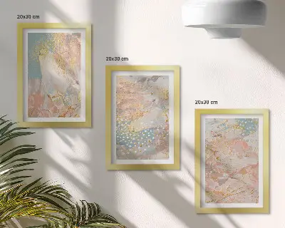 Conjunto de 3 quadros decorativos com textura de padrões abstratos em tons pastel