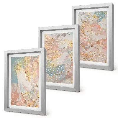 Conjunto de 3 quadros decorativos com textura de padrões abstratos em tons pastel