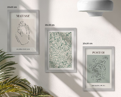 Tríptico com moldura Linhas e padrões de plantas em estilo minimalista