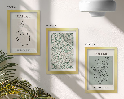 Tríptico com moldura Linhas e padrões de plantas em estilo minimalista