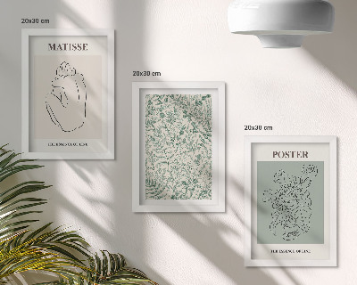 Tríptico com moldura Linhas e padrões de plantas em estilo minimalista