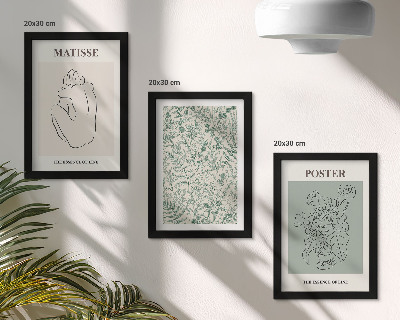 Tríptico com moldura Linhas e padrões de plantas em estilo minimalista