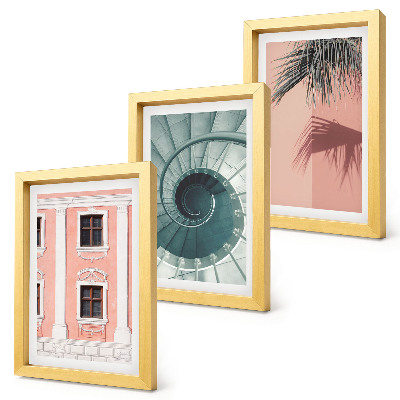 Conjunto de 3 quadros decorativos Arquitetura em tons pastel e padrões em espiral.