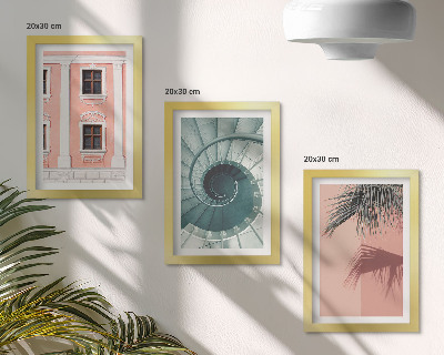 Conjunto de 3 quadros decorativos Arquitetura em tons pastel e padrões em espiral.