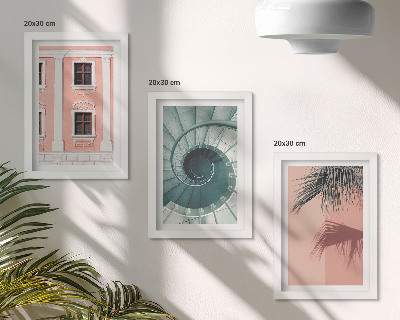 Conjunto de 3 quadros decorativos Arquitetura em tons pastel e padrões em espiral.