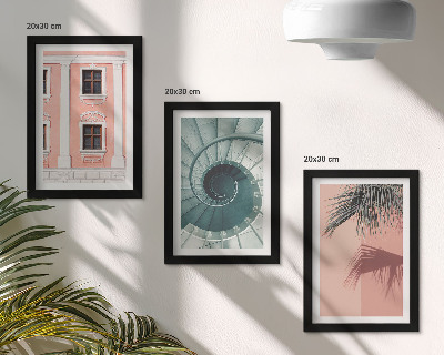 Conjunto de 3 quadros decorativos Arquitetura em tons pastel e padrões em espiral.