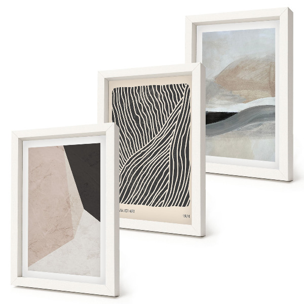 Conjunto de molduras com imagens Padrões abstratos em tons de bege e cinza.