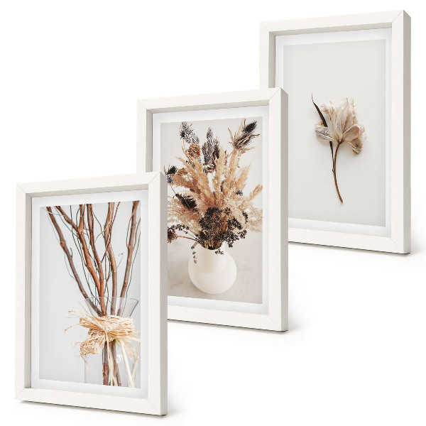 Tríptico com moldura Flores e galhos em um estilo minimalista natural.
