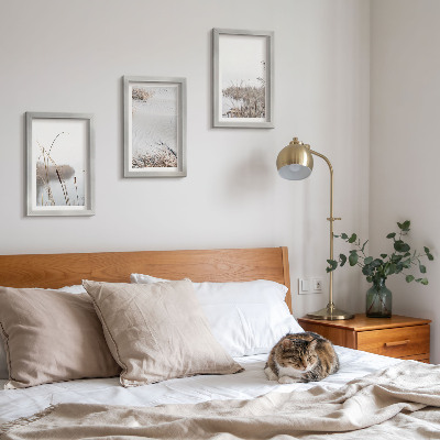 Conjunto de 3 quadros decorativos Vegetação aquática, vistas delicadas de verão.