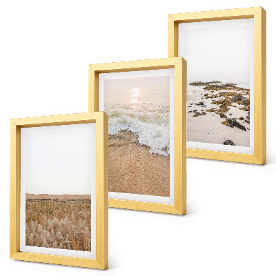 Conjunto de molduras com imagens Praia com ondas e pedras do mar no verão