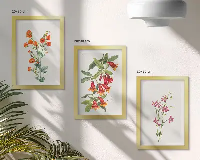 Conjunto de 3 quadros decorativos com estampa de pintura floral retrô vintage