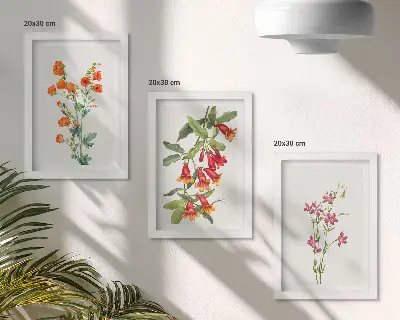 Conjunto de 3 quadros decorativos com estampa de pintura floral retrô vintage