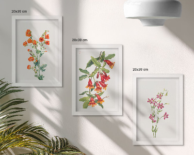 Conjunto de 3 quadros decorativos Pintura floral retrô vintage