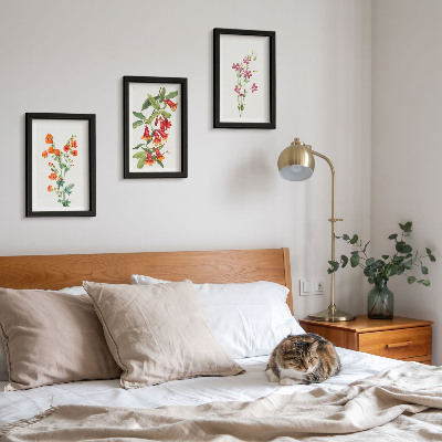 Conjunto de 3 quadros decorativos Pintura floral retrô vintage